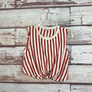 ZARA Candy Cane Red & White Stripe Front Knot Crop Top
